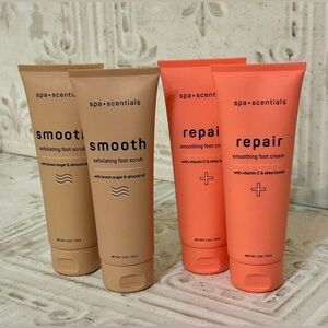 4 pc set Spa Scentials Foot Care - Repair Cream & Smooth Foot Scrub NEW SEALED